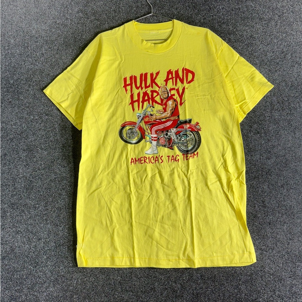 Yellow Hulk and Harley Graphic T-Shirt Men’s XL 80s Rare Deadstock